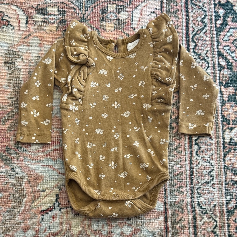 Pehr Floral Ruffle Long Sleeve Onesie
